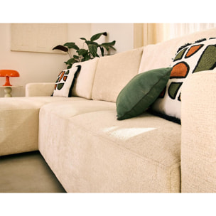 Livy - canapé d'angle réversible 4 places convertible avec coffre en velours texturé - Beige