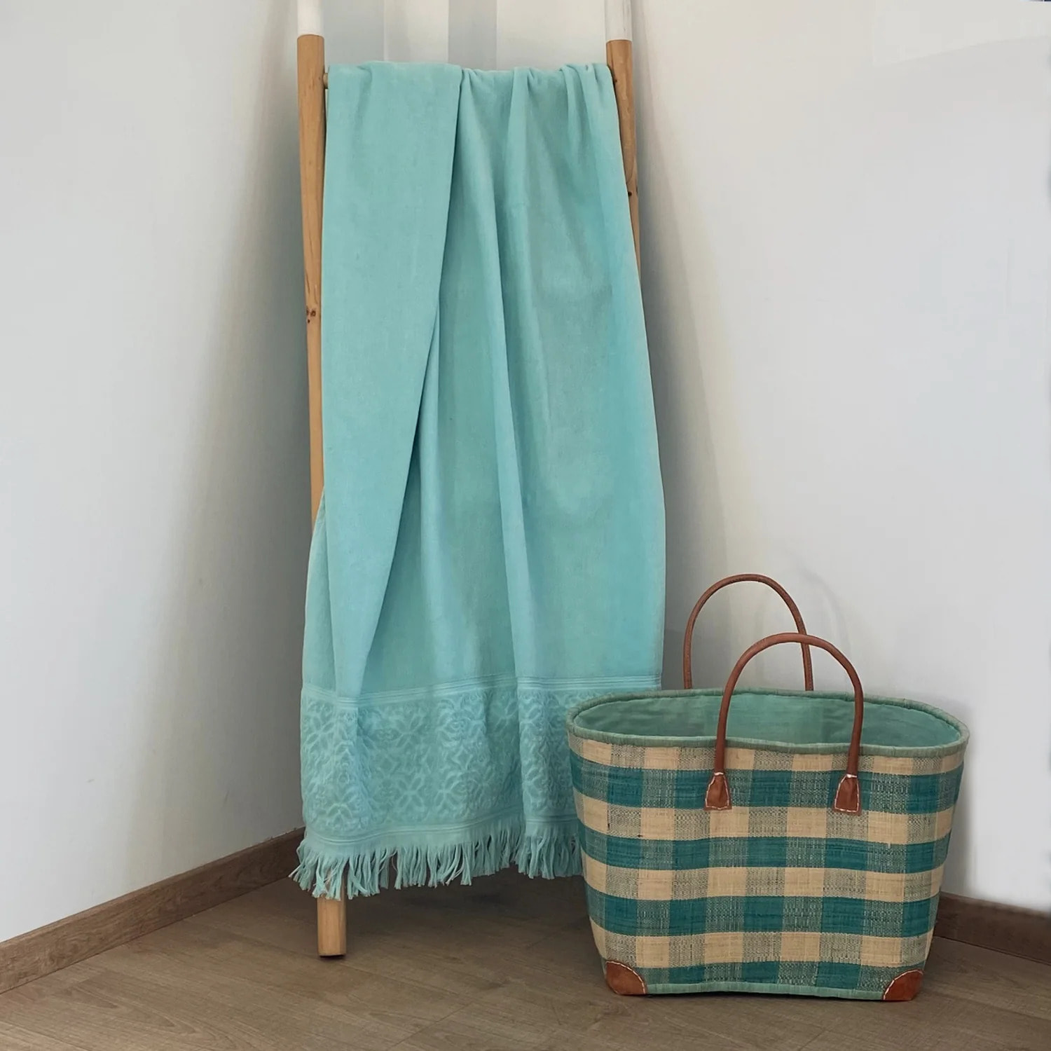 Serviette de bain L éponge velours unie - Romance Aqua - 460g/m²