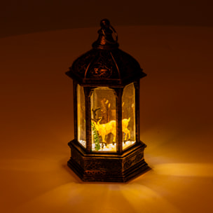 Lanterna di Natale con luce ed effetto neve di 14 cm. Design renna natalizia.