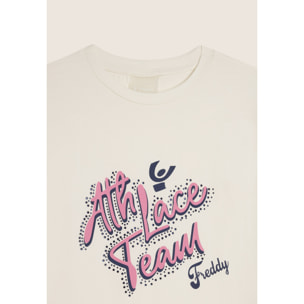 T-shirt Junior manica lunga con grafica in corsivo e strass