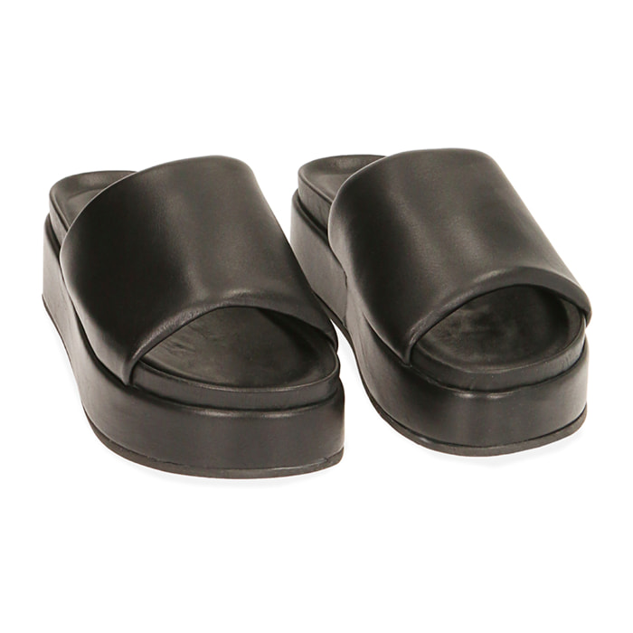 Zapatillas negras de piel, plataforma de 4 cm
