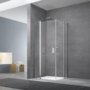 Fusion Portes de douche acces en angle pivotantes 80x80cm anticalcaire avec profilés chrome brillant (SATFUD8080-SET)