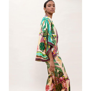 Kimono con stampa di palme multicolori