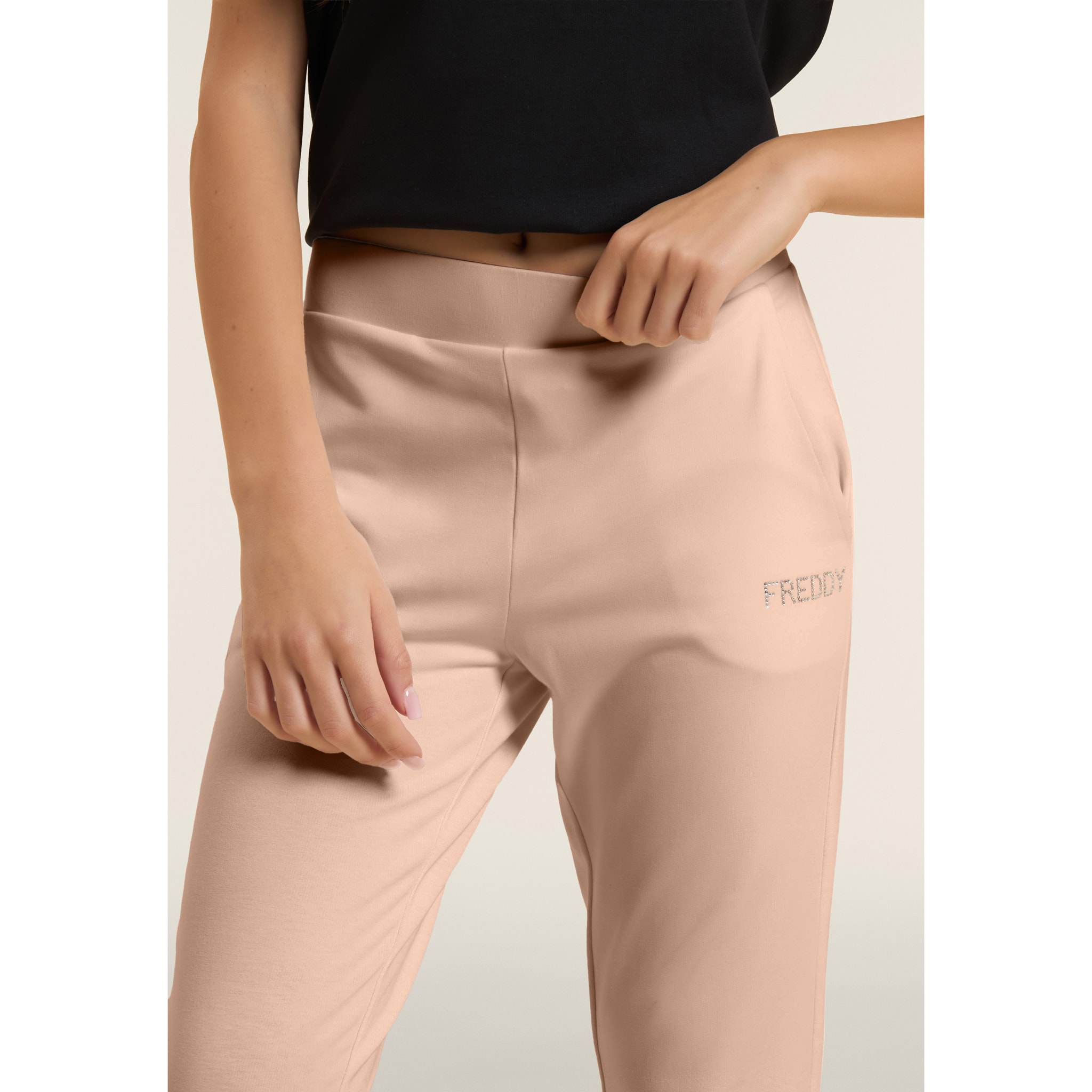 Pantaloni Sportivi Cropped con risvolto e strass FREDDY