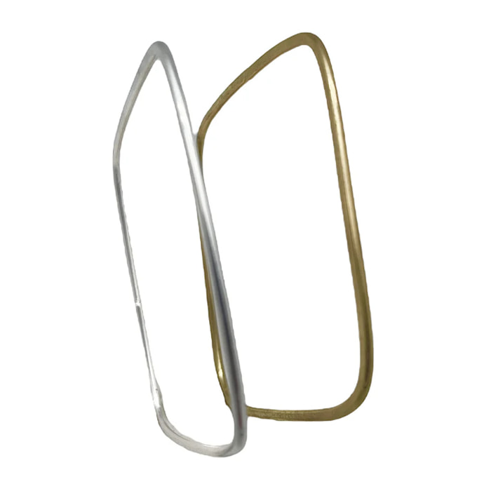 Pulseras tipo Aro Cuadradas pack oro-plata. Latón chapado