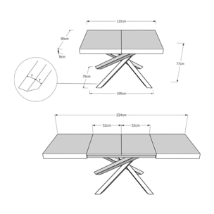 Tavolo allungabile 90x120/224 cm Volantis Evolution Cemento telaio Antracite