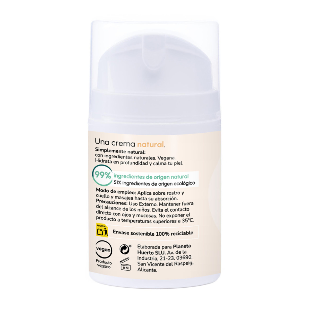 PLANETA HUERTO | Crema Hidratante Facial con Argán y Algodón 50 ml - Cuidado Antiedad y Elasticidad Natural