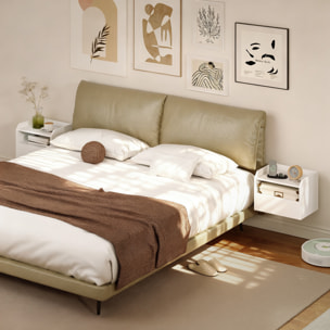 Juego de 2 Mesitas de Noche Flotantes con Estación de Carga, Mesillas de Noche Dormitorio, Cajón, Estante Abierto, Montado en la Pared, Estilo Moderno, para Sala de Estar, 40x29x29 cm, Blanco