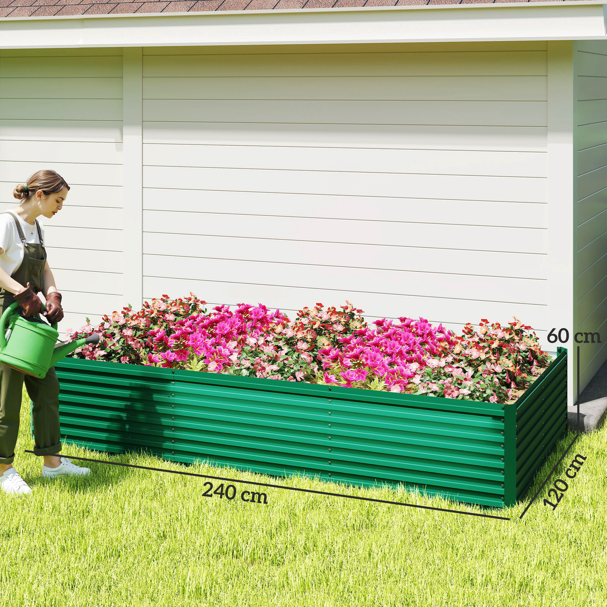 Carré potager jardinière dim. 240 x 120 x 60 cm tôle d'acier ondulée vert