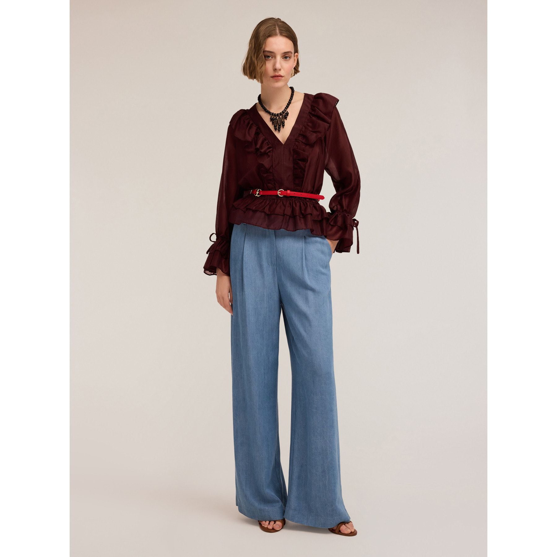 Motivi - Blusa in voile con volants - Bordeaux