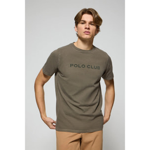 Maglietta Apolo tinta in capo verde militare con logo Polo Club vellutato