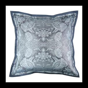 Taie d'oreiller satin de coton motif jacquard bleu Isaphire diamant noir