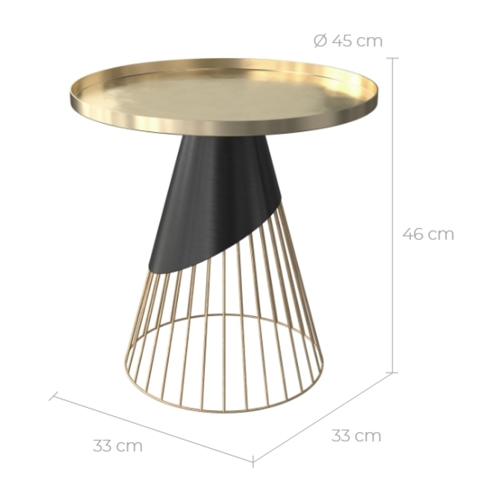 Table d'appoint ronde en métal noir et plateau laiton D45 cm - Corry