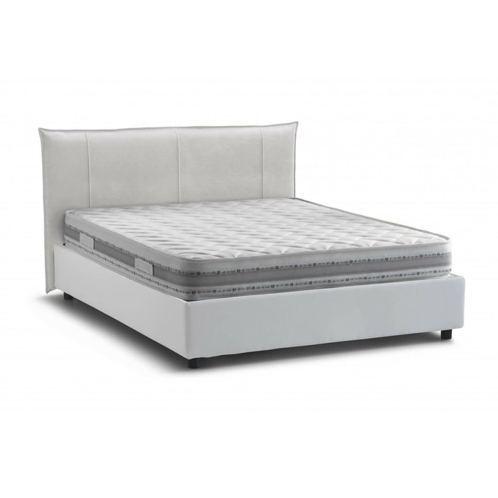 Letto matrimoniale Geras, Letto contenitore con rivestimento in tessuto, 100% Made in Italy, Apertura frontale, con materasso Cm 160x200 incluso, Bianco
