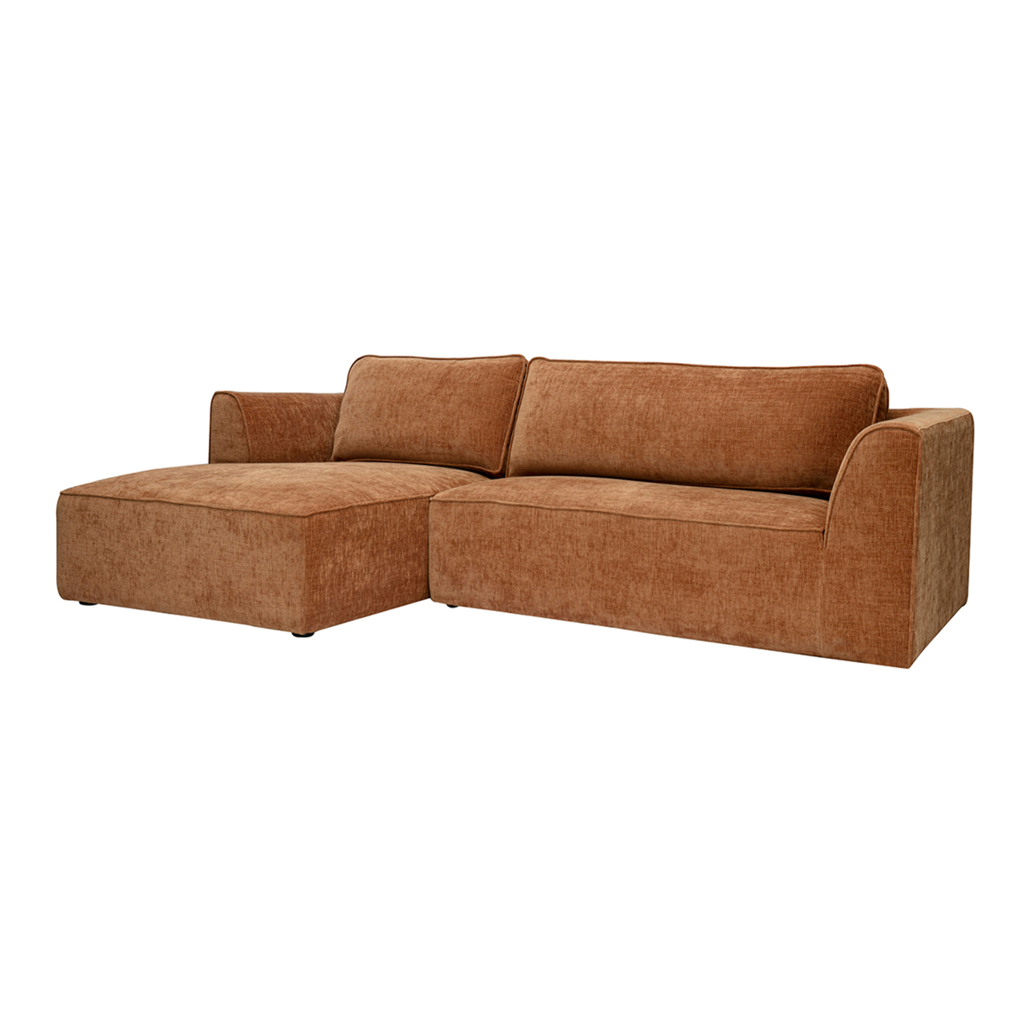 Canapé d'angle gauche design en tissu effet velours texturé terre brûlée 3 places GRAMMY