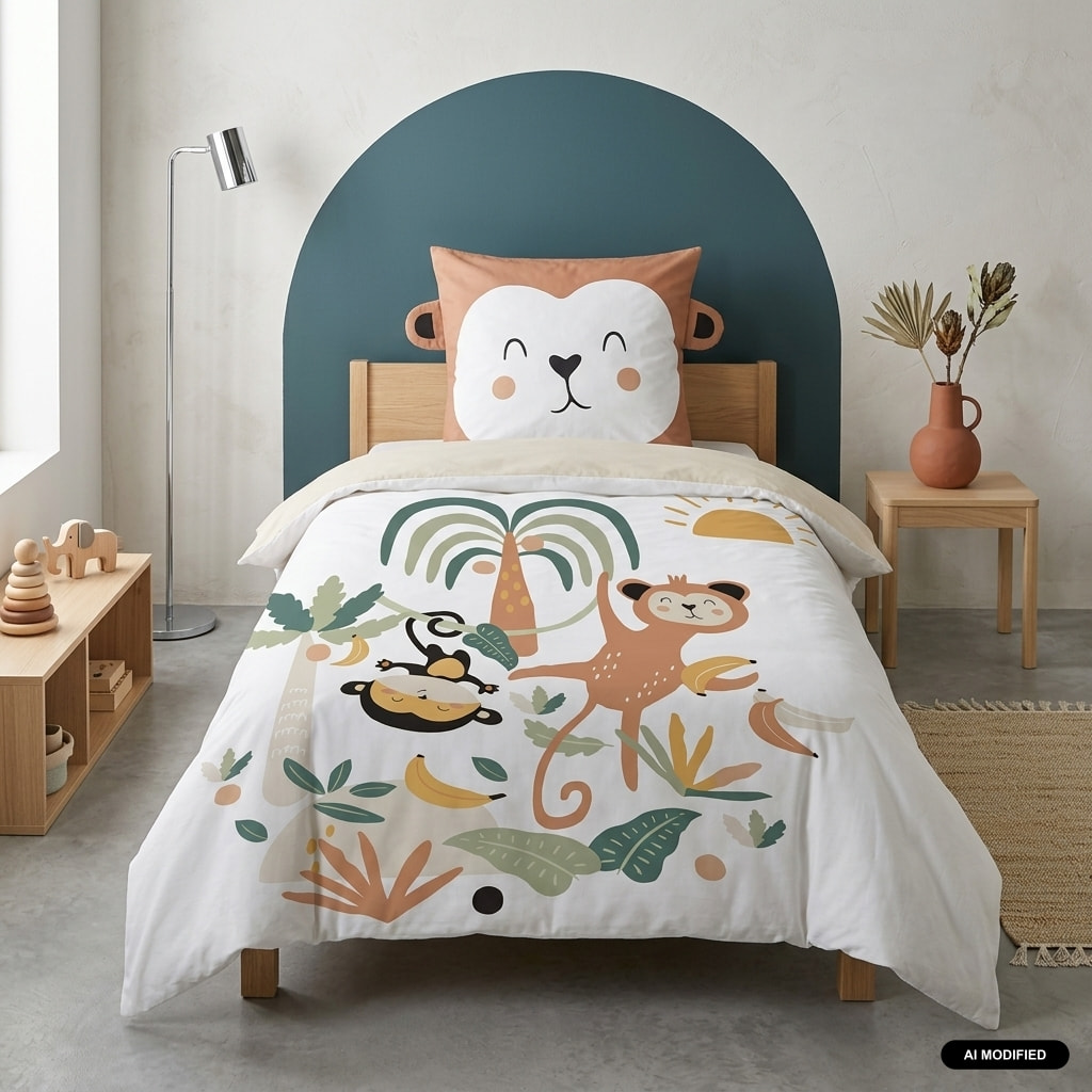 Parure de lit microfibre réversible imprimé singe 1 place 140x200cm ARTHUR