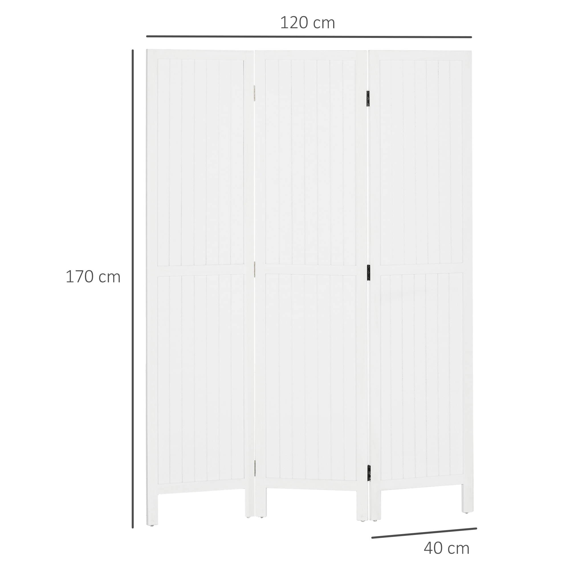 Biombo de 3 Paneles Divisor de Habitación Plegable 120x1,8x170 cm Separador de Ambientes con Pantalla de Privacidad Estilo Rústico para Oficina Dormitorio Salón Blanco