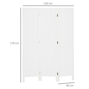 Biombo de 3 Paneles Divisor de Habitación Plegable 120x1,8x170 cm Separador de Ambientes con Pantalla de Privacidad Estilo Rústico para Oficina Dormitorio Salón Blanco