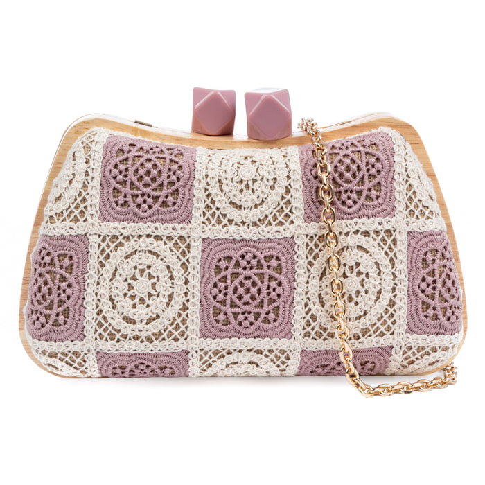 Bonamico Bolso bandolera Mujer. Fabricado en madera natural, algodón y paja trenzada.