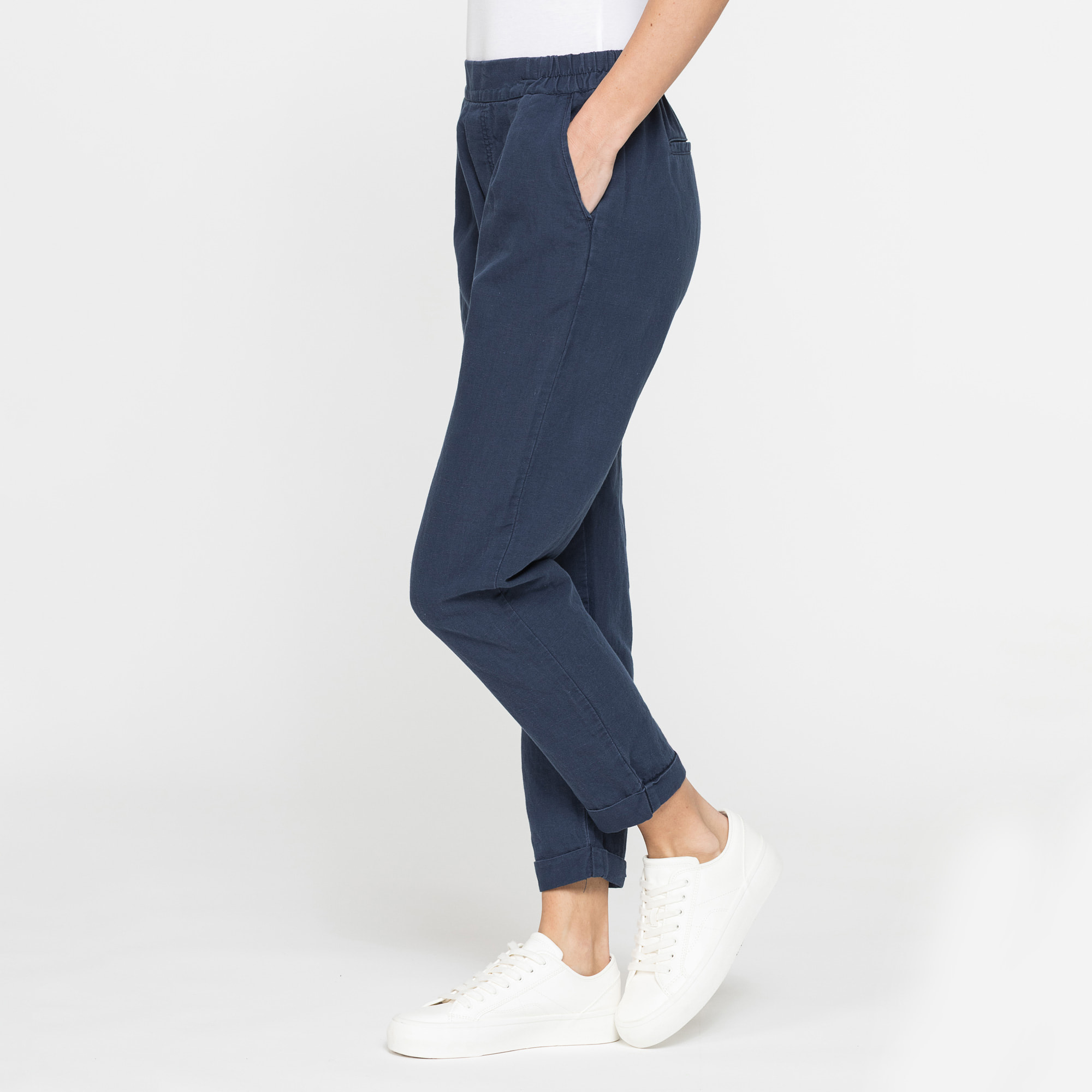 PANTALONI CROPPED IN MISTO LINO