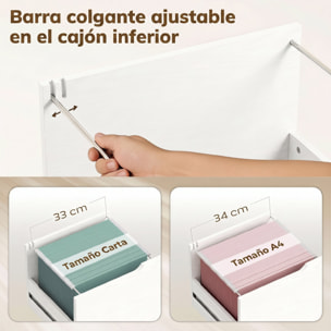 Mueble para Impresora con Ruedas, Mesa para Impresora con 3 Cajones, Barra Ajustable, 2 Estantes Abiertos y Asas, para Documentos Tamaño A4, Carta, Archivador Móvil para Oficina en Casa, Blanco