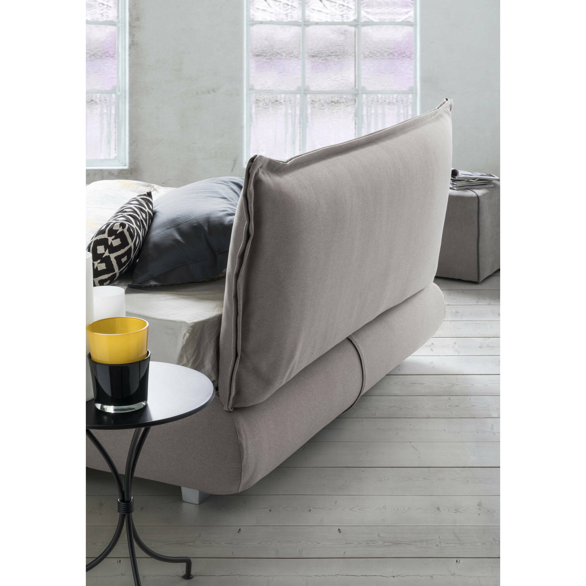 Letto matrimoniale Geras, Letto contenitore con rivestimento e testata in tessuto, 100% Made in Italy, Apertura frontale, adatto per materasso 160x190 cm, Grigio