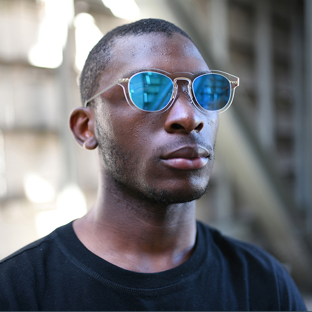 Gafas de sol OCEAN GENOVA - Blanco transparente / De espejo azul cielo y patillas de metal dorado mate
