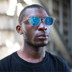 Gafas de sol OCEAN GENOVA - Blanco transparente / De espejo azul cielo y patillas de metal dorado mate