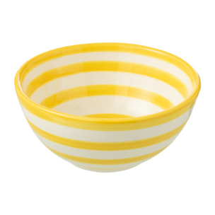 J-Line bol Granada Stripes High - céramique - blanc/jaune - small - Ø 14 cm