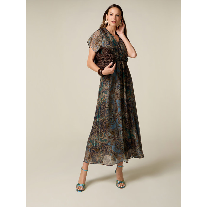 Oltre - Vestito flare in chiffon misto seta fantasia - Blu