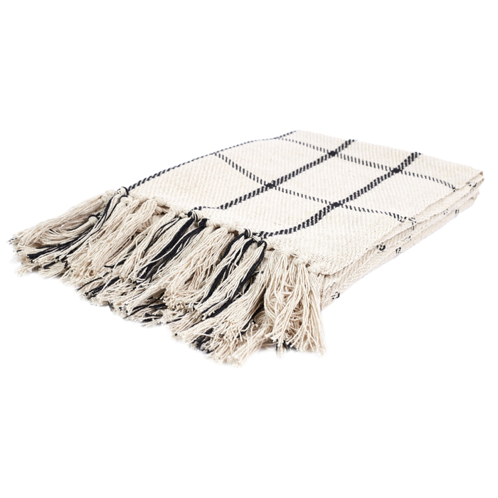 Plaid Coton Imprime Beige Et Noir 150x120cm