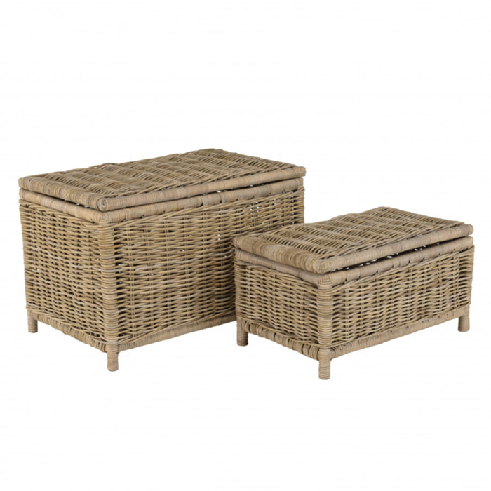 KALLY - Set de 2 coffres de rangement rectangulaires en kubu naturel