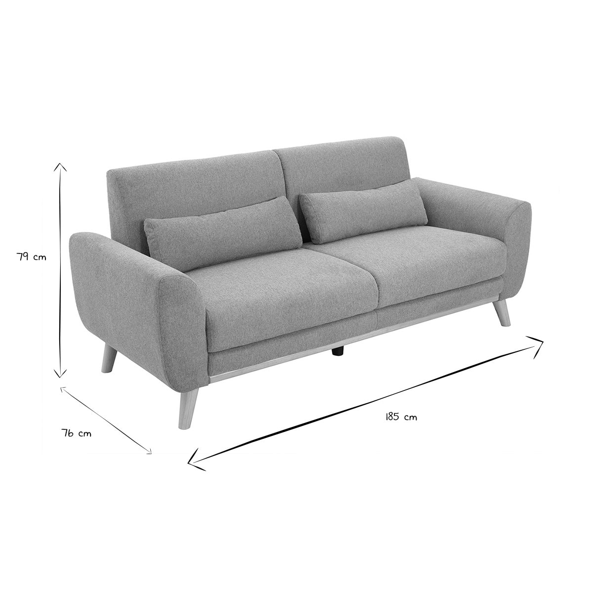 Canapé scandinave 3 places en tissu effet velours texturé terracotta et bois clair EKTOR