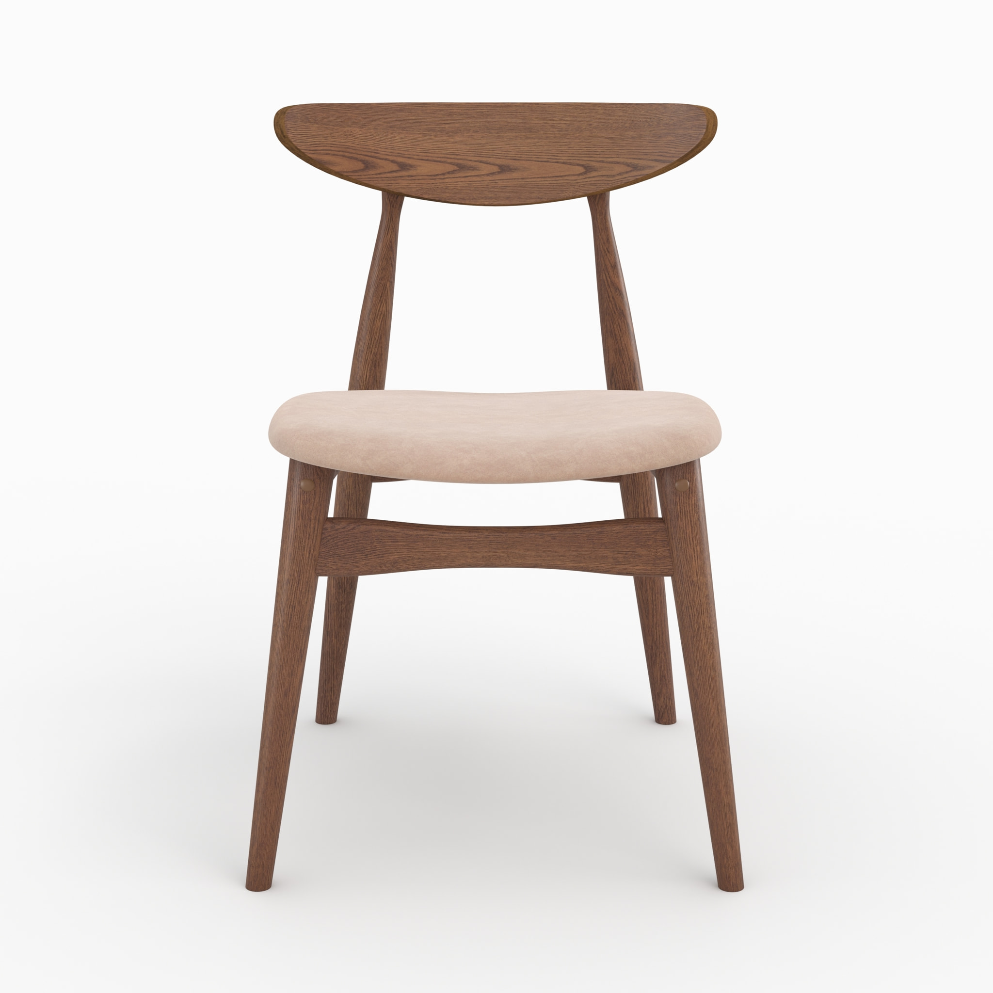 Lot de 2 chaises en tissu beige et bois d'hévéa - Josette