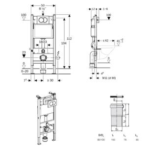 Duofix Pack WC bâti-support 112 cm + WC suspendu sans bride Ceramia avec abattant SoftClose + plaque blanche (GEBCEPXWT01-FR)