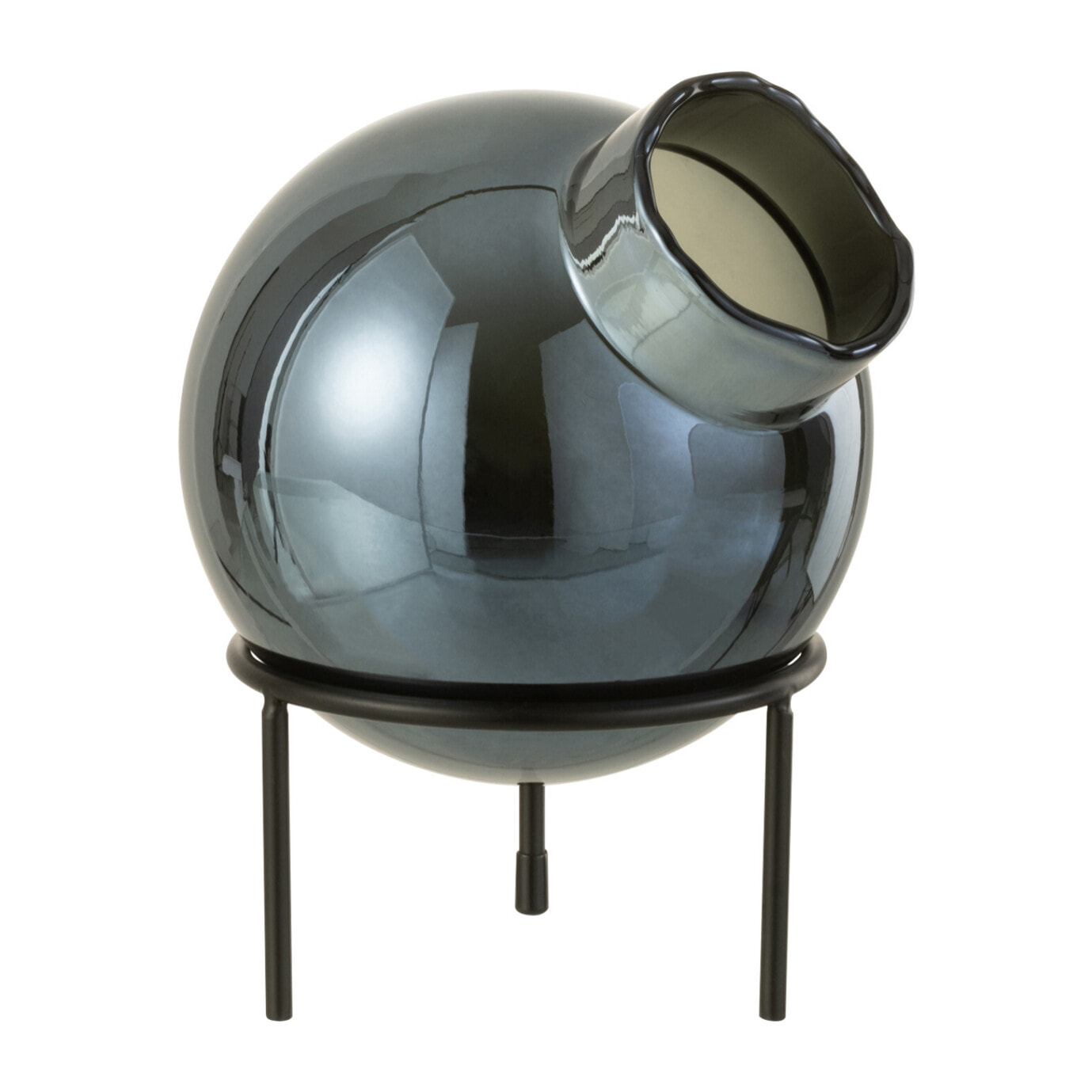 J-Line vase Boule - verre/métal - bleu/noir - small - 22 cm de hauteur