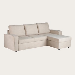 Canapé d'angle Kubor -textile, mousse pu, bois et panneau de particules-couleur beige 238 x 88 x 157 cm