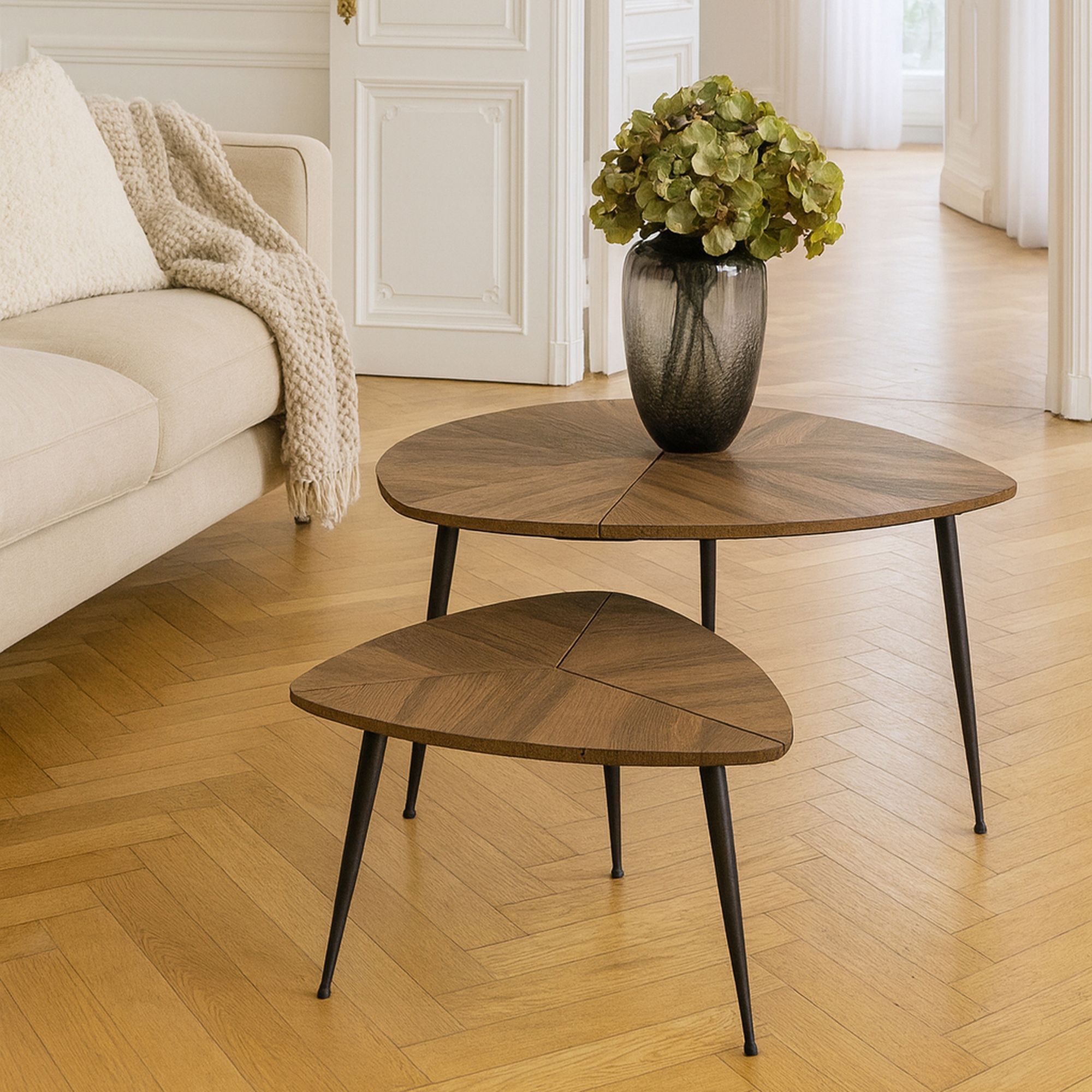 Set de 2 tables gigognes en fibre de bois D48cm et d70cm COBRA