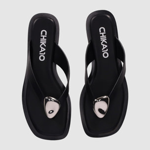 Sandalias de Piel Sintética - Negro - Tacón: 1 cm