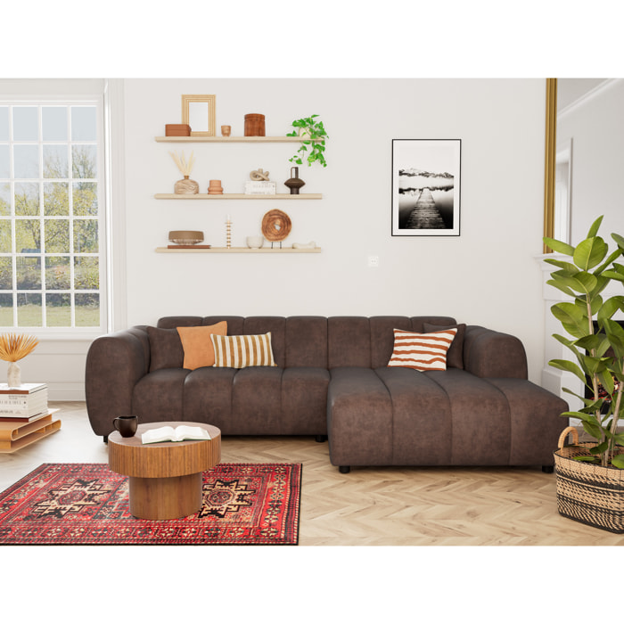 Curtis - canapé d'angle droit 4 places en simili - Marron