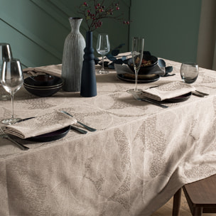 Nappe pur coton motif jacquard brun Mille gouttes taupe