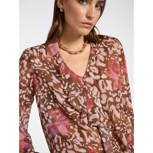 Elena Mirò - Blusa in georgette stampata - Marrone