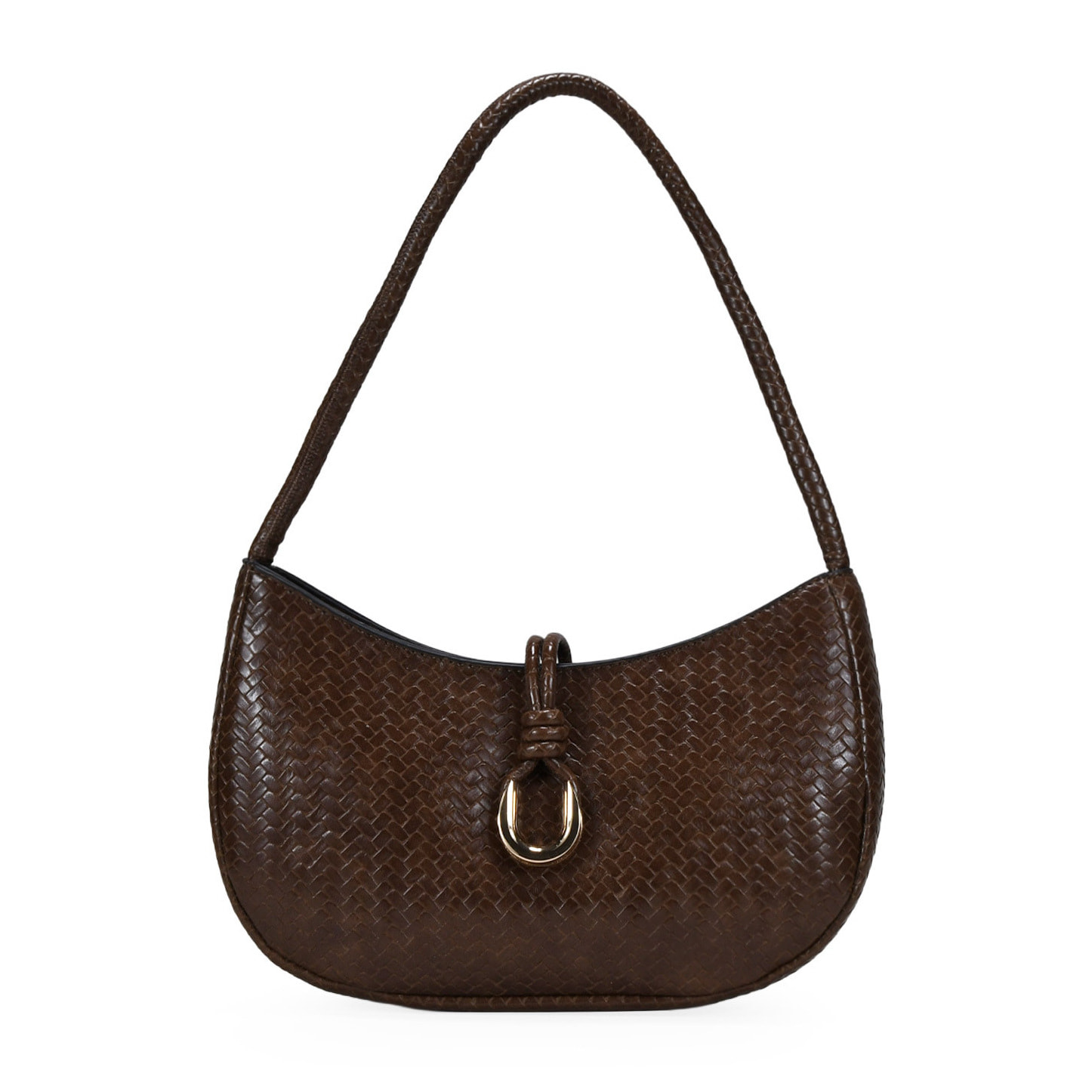 Bolso de hombro marrón trenzado con metal