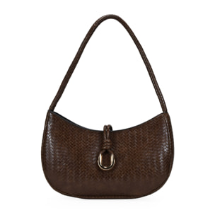 Bolso de hombro marrón trenzado con metal