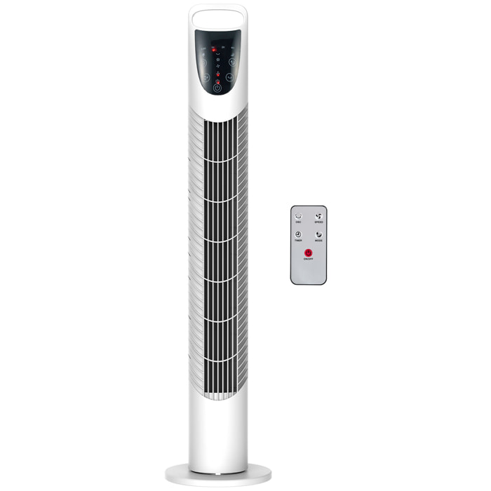 Ventilateur colonne tour oscillant silencieux 40 W télécommande panneau contrôle tactile 3 vitesses Ø 18 x 78H cm blanc