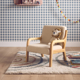 Fauteuil scandinave enfant en bois et tissu bouclette beige