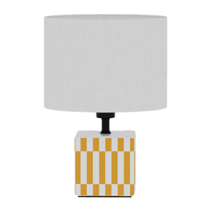 Petite lampe à poser Manet – céramique jaune solaire et lin naturel