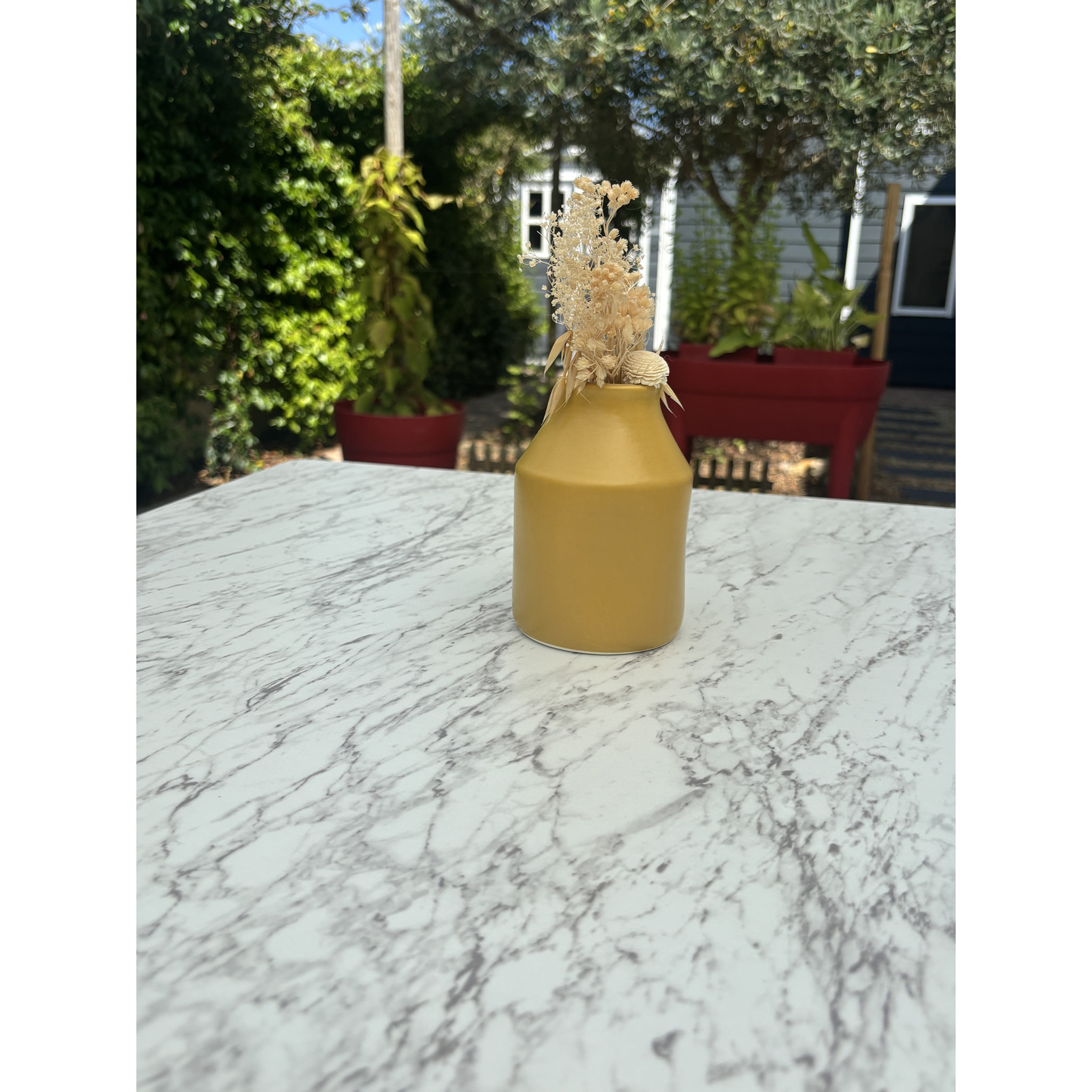 BISTRO - Ensemble repas de jardin 2 places en acier et plateau en HPL