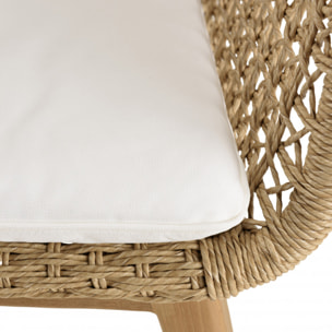 VALERIA - Lot de 2 fauteuils jardin teck rotin synthétique et coussin blanc