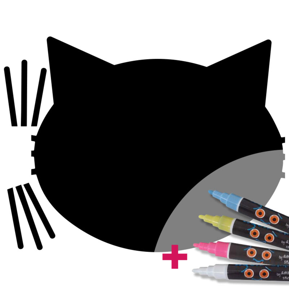 Sticker ardoise tableau noir - stickers muraux adhésif effaçable - TÊTE DE CHAT + 4 CRAIES LIQUIDES